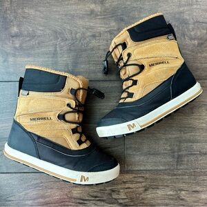 Merrill Kid's Snow Bank 2.0 Waterproof Boots - Boys Size 1 M -  Tan & Black